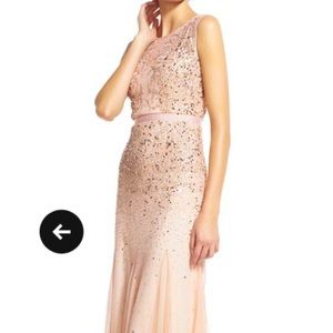 Adrianna Papell long beaded gown blush